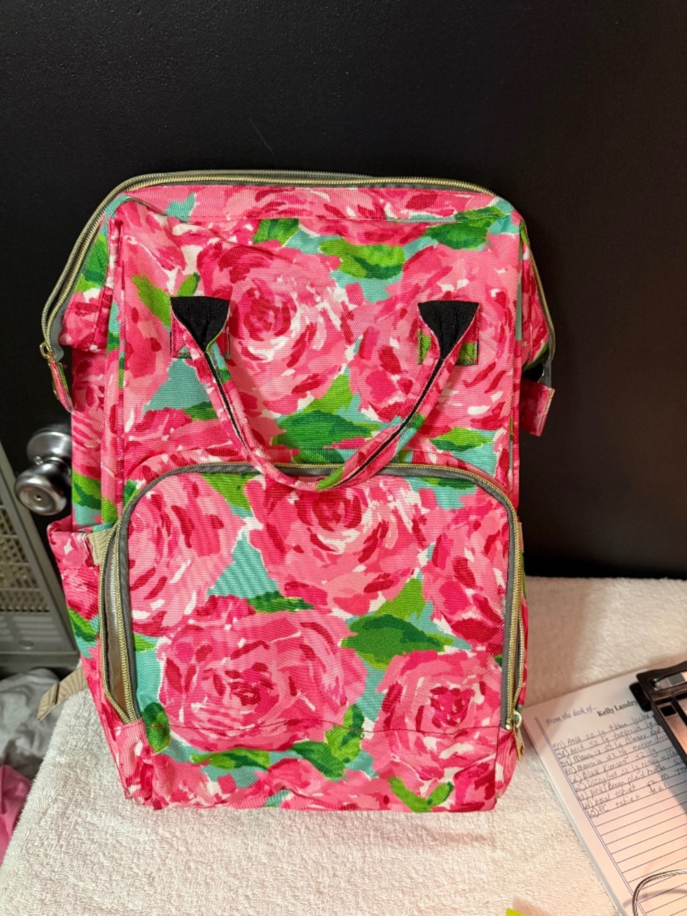 DIAPER BAG BACKPACK PINK ROSES